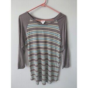 Lularoe Randy Medium Brown and Yellow Stripes Baseball T